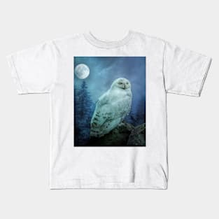 Moonlit Snowy owl Kids T-Shirt